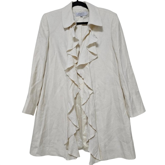 Tahari Arthur S Levine Jackets & Blazers - Tahari Arthur S Levine Ivory Ruffle Bouclé Blazer Y2K Petite 14P Office Chic